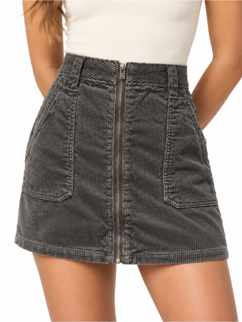 Hollister Ultra High Rise Corduroy Zip Front Utility Mini Skirt Size 1